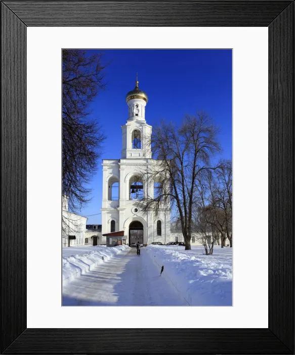 Framed Print : Bell tower of St. Georges (Yuriev) monastery, Veliky Novgorod, Novgorod region