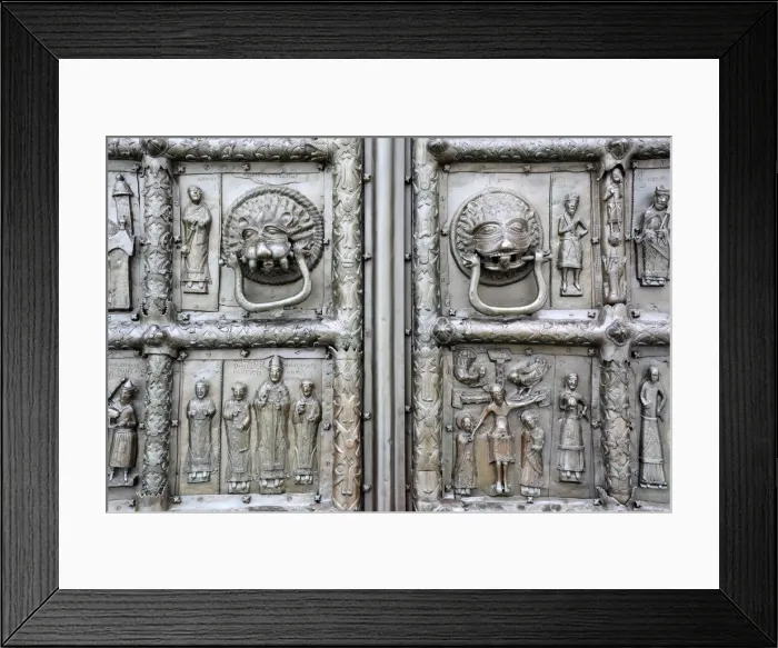 Framed Print : Medieval bronze doors on western portal of Saint Sophia Cathedral, Veliky Novgorod