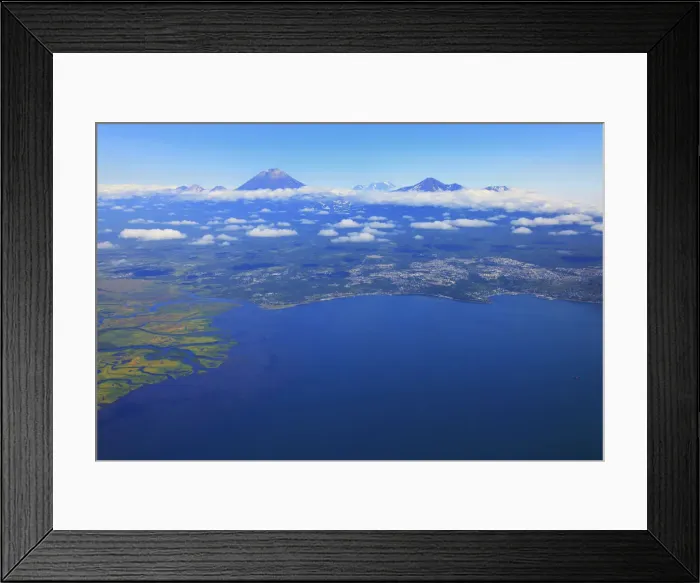 Framed Print : Aerial view of volcanos, Petropavlovsk-Kamchatsky, Sea of Okhotsk, Kamchatka Peninsula