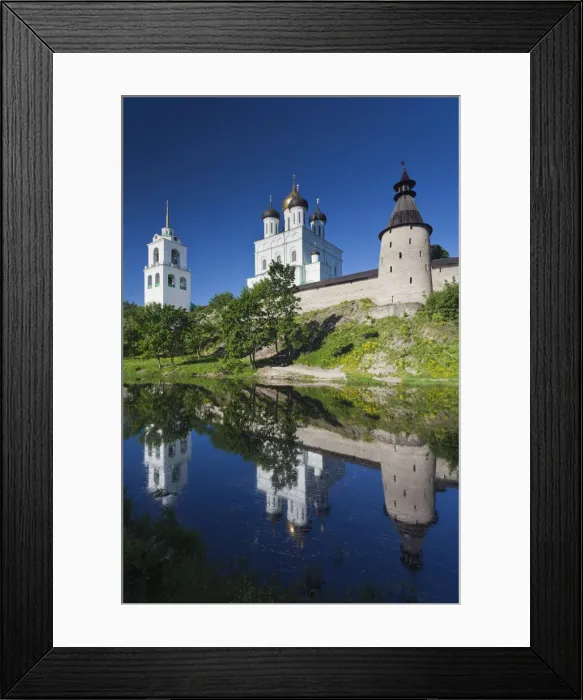 Framed Print : Russia, Pskovskaya Oblast, Pskov, Pskov Kremlin and Trinity Cathedral reflected in Framed Print : Russia, Pskovskaya Oblast, Pskov, Pskov Kremlin and Trinity Cathedral reflected in