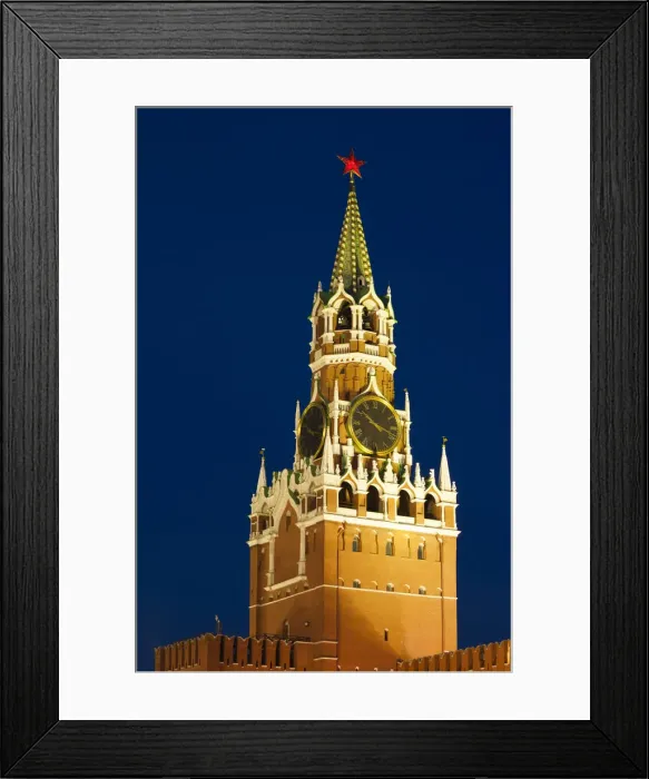 Framed Print : Russia, Moscow Oblast, Moscow, Red Square, Kremlin, Kremlin Spasskaya Tower, evening