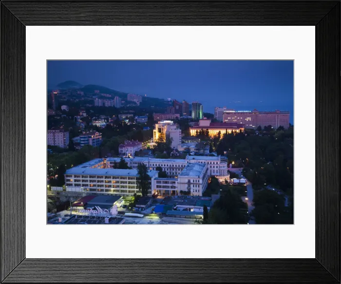 Framed Print : Russia, Black Sea Coast, Sochi, elevated view of central Sochi, dusk Framed Print : Russia, Black Sea Coast, Sochi, elevated view of central Sochi, dusk