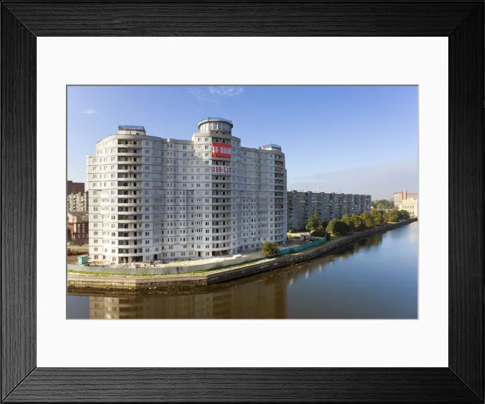 Framed Print : Russia, Kaliningrad, modern apartment building along the Pregolya river Framed Print : Russia, Kaliningrad, modern apartment building along the Pregolya river