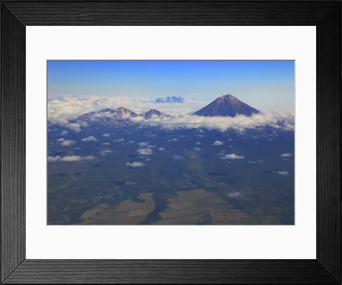 Framed Print : Aerial view of volcanos, Petropavlovsk-Kamchatsky, Sea of Okhotsk, Kamchatka Peninsula