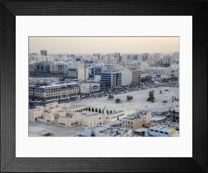 Framed Print : Qatar, Doha, Aerial view of Souqs and mosque Framed Print : Qatar, Doha, Aerial view of Souqs and mosque