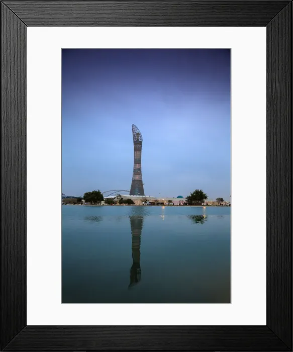 Framed Print : Qatar, Doha, The Torch Hotel reflecting in the lake in Aspire Park Framed Print : Qatar, Doha, The Torch Hotel reflecting in the lake in Aspire Park