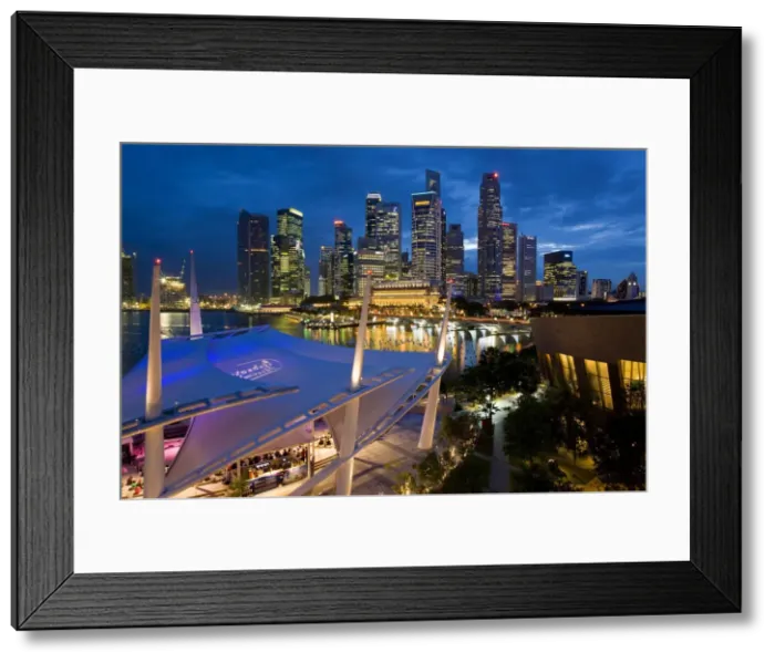 Framed Print : City view at dusk from the roof top promenade of Esplanade Theatres on the Bay, Singapore Framed Print : City view at dusk from the roof top promenade of Esplanade Theatres on the Bay, Singapore