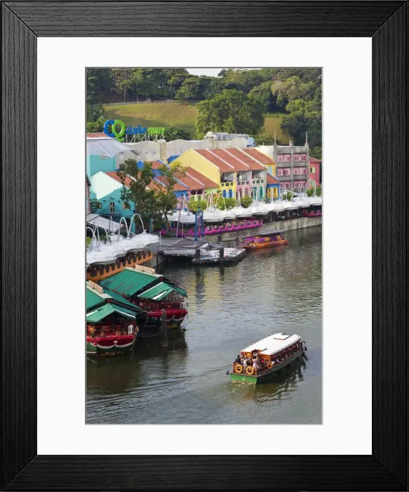 Framed Print : The Singapore River flows past Clarke Quay, a new area of nightlife restaurants and bars