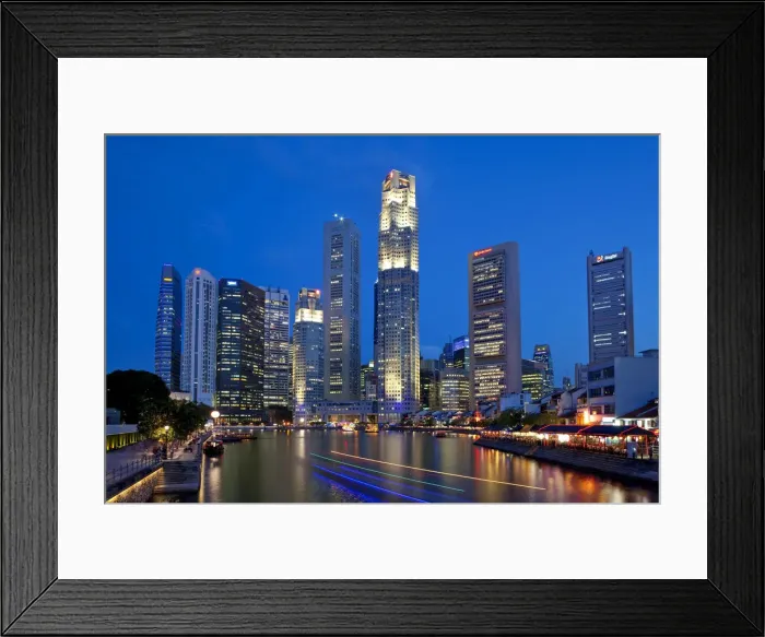 Framed Print : Boat Quay and the Singapore River with the Financial District illuminated at dusk Framed Print : Boat Quay and the Singapore River with the Financial District illuminated at dusk
