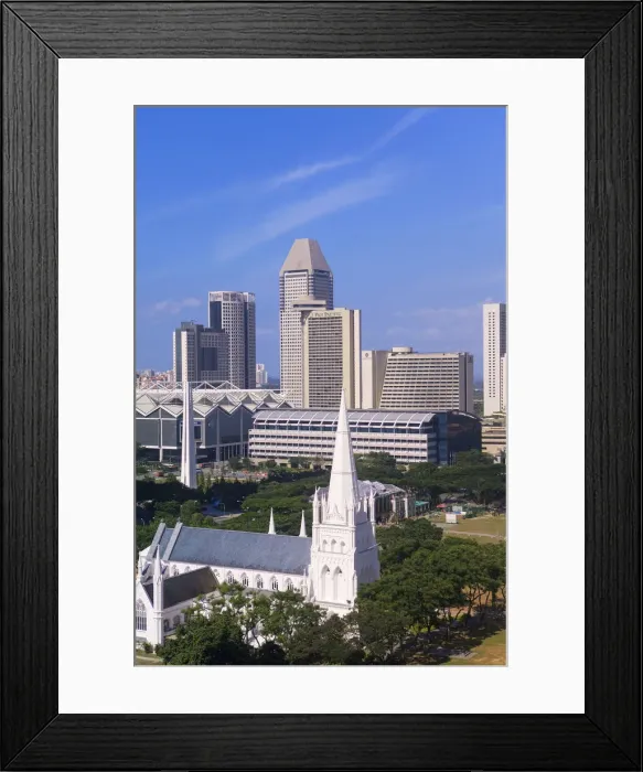 Framed Print : St. Andrews Anglican cathedral and modern city skyline, Singapore, South East Asia Framed Print : St. Andrews Anglican cathedral and modern city skyline, Singapore, South East Asia