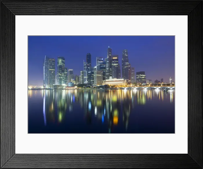 Framed Print : Asia, Singapore, Singapore Skyline and Financial district at dawn