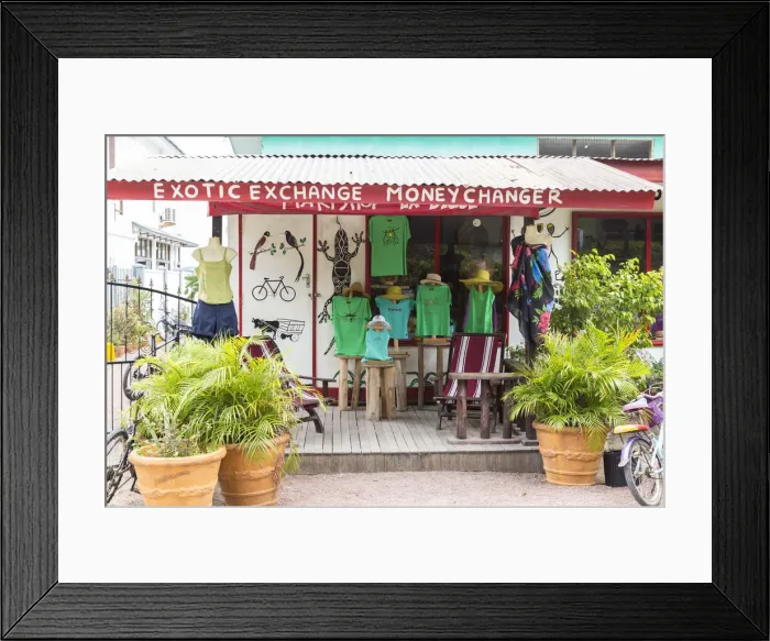 Framed Print : LSmall shop selling beachwear, a Digue, Seychelles Framed Print : LSmall shop selling beachwear, a Digue, Seychelles
