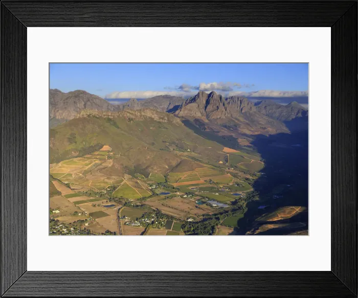 Framed Print : South Africa, Western Cape, Stellenbosch, Aerial view of Simonsberg Mountain range Framed Print : South Africa, Western Cape, Stellenbosch, Aerial view of Simonsberg Mountain range