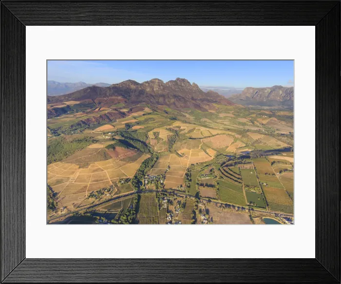 Framed Print : South Africa, Western Cape, Stellenbosch, Aerial view of Simonsberg Mountain range