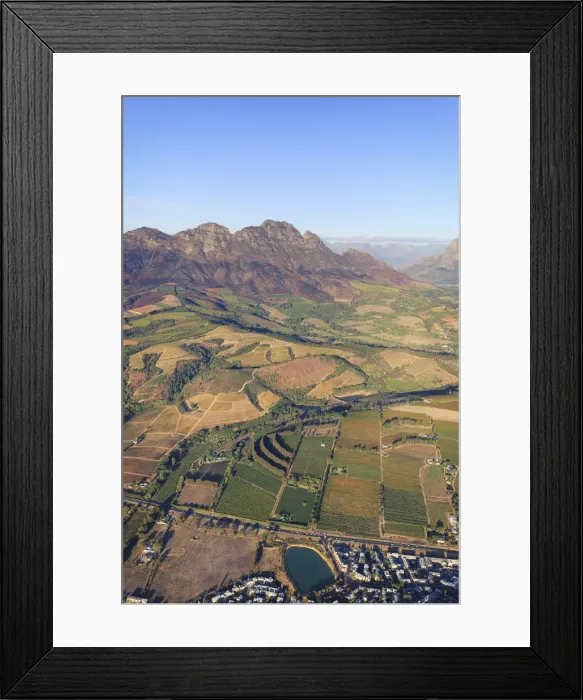 Framed Print : South Africa, Western Cape, Stellenbosch, Aerial view of Simonsberg Mountain range Framed Print : South Africa, Western Cape, Stellenbosch, Aerial view of Simonsberg Mountain range
