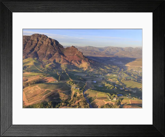 Framed Print : South Africa, Western Cape, Stellenbosch, Aerial view of Simonsberg Mountain range