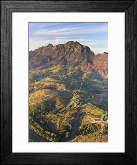 Framed Print : South Africa, Western Cape, Stellenbosch, Aerial view of Simonsberg Mountain range Framed Print : South Africa, Western Cape, Stellenbosch, Aerial view of Simonsberg Mountain range