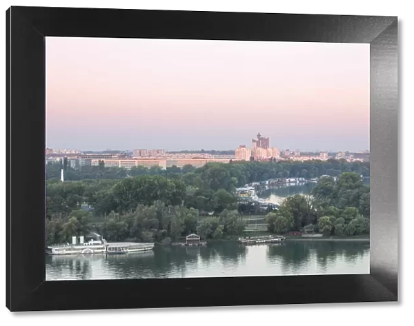 Serbia, Belgrade, View across the confluence of the Sava and Danube rivers, to New