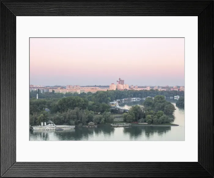 Framed Print : Serbia, Belgrade, View across the confluence of the Sava and Danube rivers, to New Framed Print : Serbia, Belgrade, View across the confluence of the Sava and Danube rivers, to New