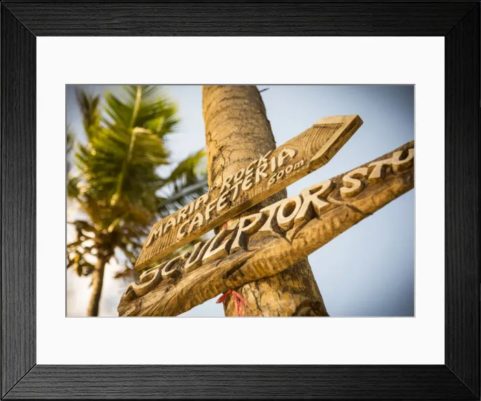 Framed Print : Sign on palm tree, Mahe, Seychelles Framed Print : Sign on palm tree, Mahe, Seychelles