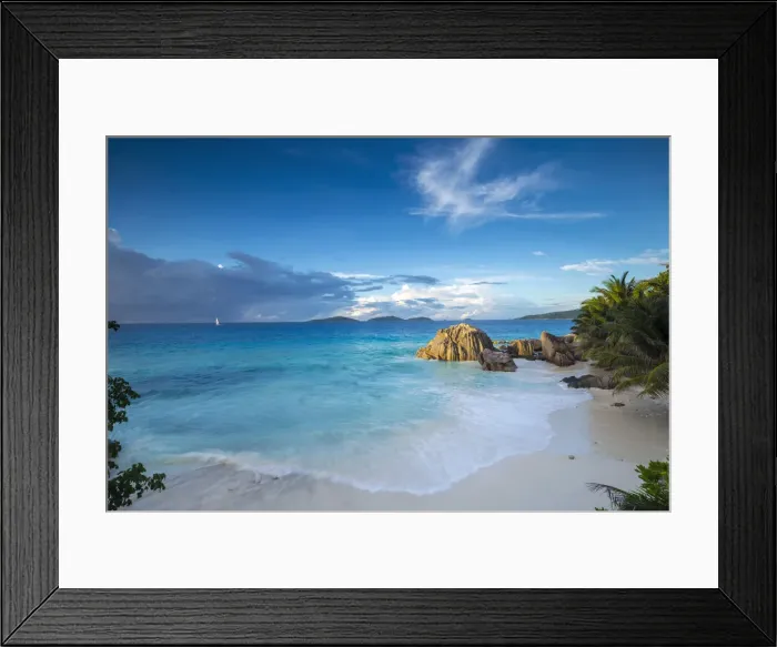 Framed Print : Tropical beach, La Digue, Seychelles Framed Print : Tropical beach, La Digue, Seychelles
