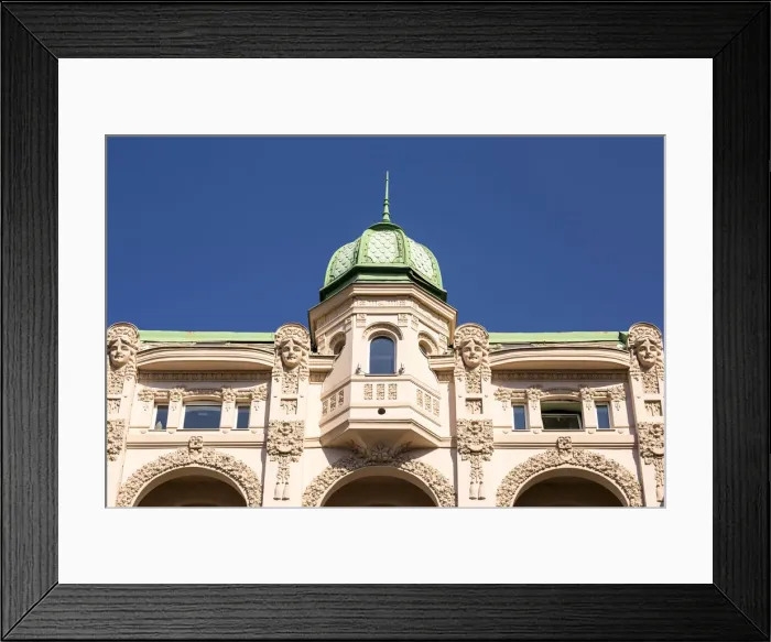 Framed Print : Serbia, Belgrade, City center, Art nouveau Smederevska bank building, built 1910-1912 Framed Print : Serbia, Belgrade, City center, Art nouveau Smederevska bank building, built 1910-1912