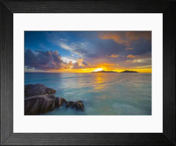 Framed Print : Praslin island from Anse Source d Argent beach, La Digue, Seychelles Framed Print : Praslin island from Anse Source d Argent beach, La Digue, Seychelles