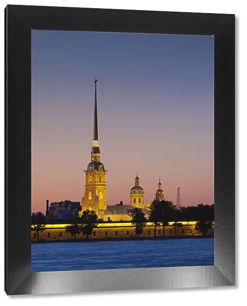 Russia, St. Petersburg, Center, Neva River view of the Saints Peter and Paul Cathedral