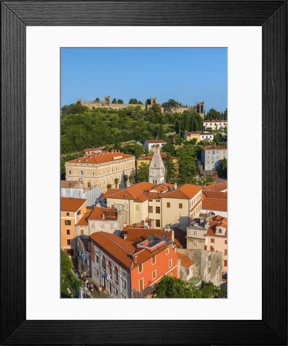 Framed Print : Slovenia, Primorska, Piran, Old Town with Old Town Walls above Framed Print : Slovenia, Primorska, Piran, Old Town with Old Town Walls above