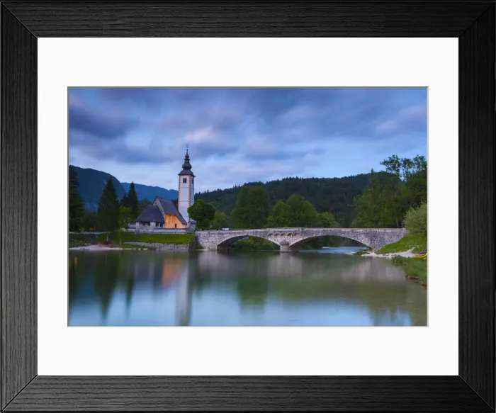Framed Print : Lake Bohinj & The Church of St. John the Baptist illuminated at dusk, Triglav Framed Print : Lake Bohinj & The Church of St. John the Baptist illuminated at dusk, Triglav