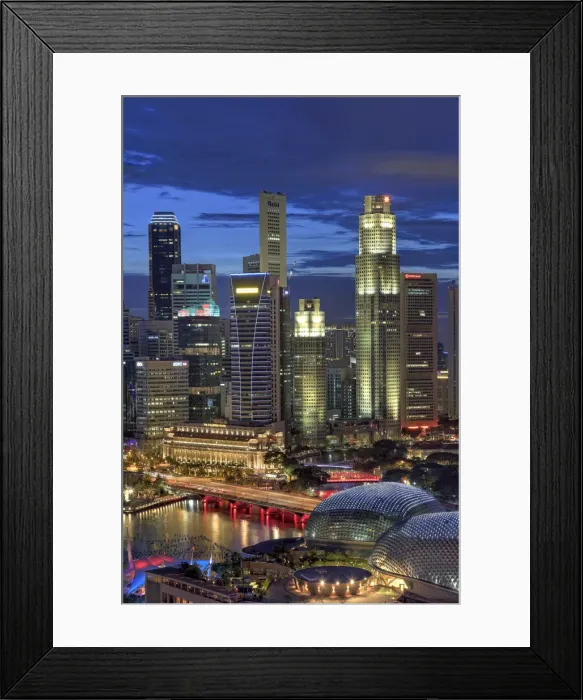 Framed Print : Singapore, Aerial view of Singapore Skyline and Esplanade Theathre Framed Print : Singapore, Aerial view of Singapore Skyline and Esplanade Theathre