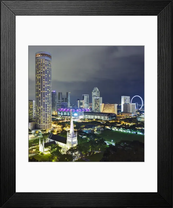 Framed Print : Elevated view over St Andrews Cathedral and the city skyline, Singapore Framed Print : Elevated view over St Andrews Cathedral and the city skyline, Singapore