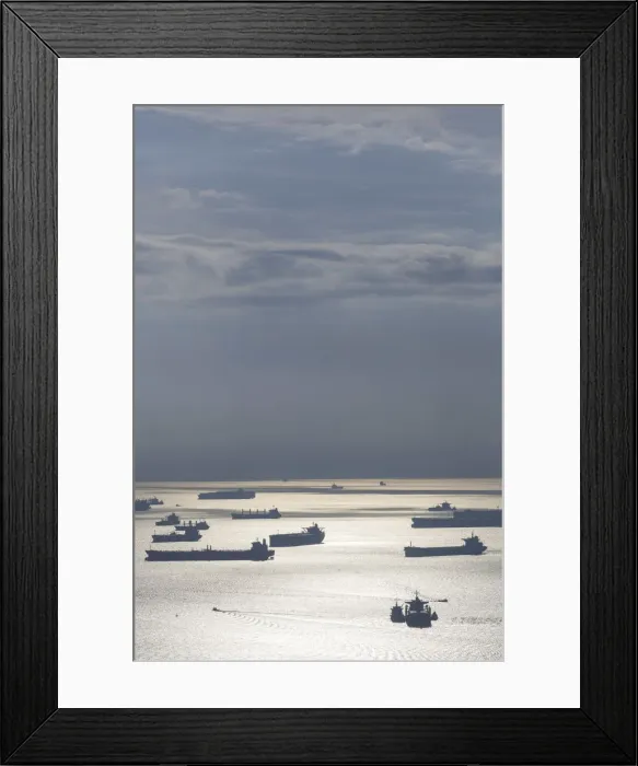 Framed Print : Singapore, elevated view of the Straits of Singapore with ships, dawn Framed Print : Singapore, elevated view of the Straits of Singapore with ships, dawn