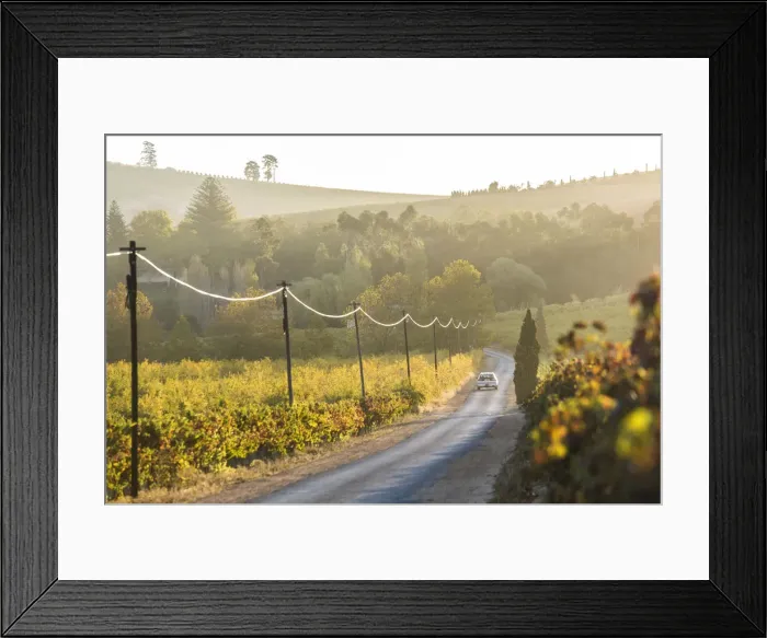 Framed Print : Car & Road through Winelands & vineyards, nr Franschoek, Western Cape Province, South Framed Print : Car & Road through Winelands & vineyards, nr Franschoek, Western Cape Province, South