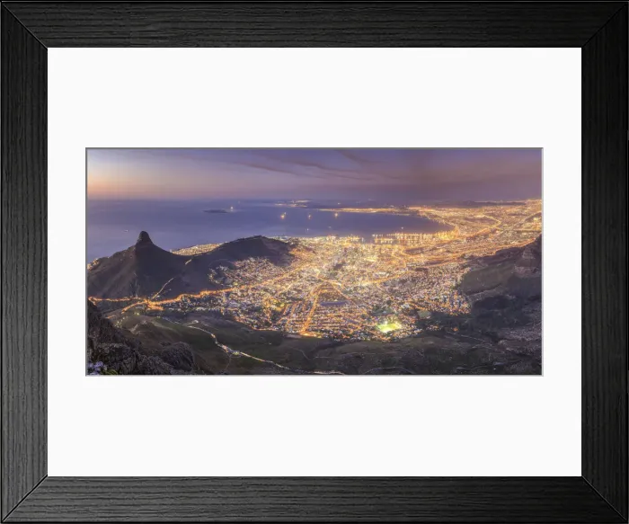 Framed Print : South Africa, Western Cape, Cape Town, City and Lions Head viewed from Table