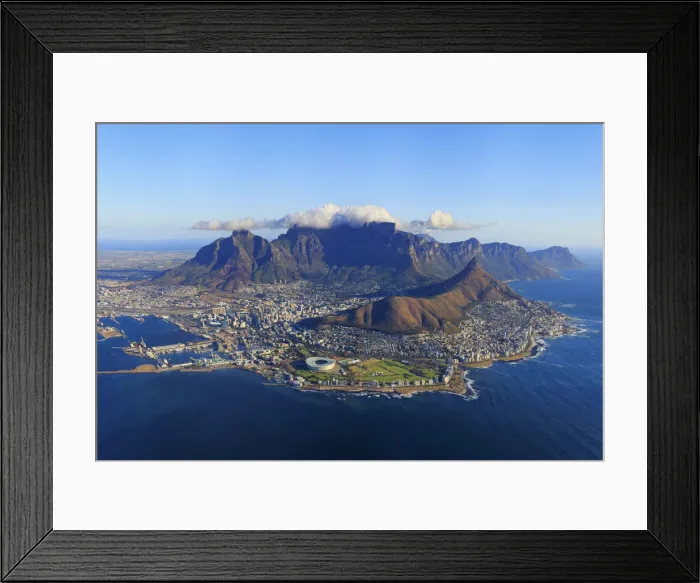 Framed Print : South Africa, Western Cape, Cape Town, Aerial View of Cape Town and Table Mountain Framed Print : South Africa, Western Cape, Cape Town, Aerial View of Cape Town and Table Mountain