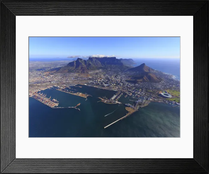 Framed Print : South Africa, Western Cape, Cape Town, Aerial View of Cape Town and Table Mountain Framed Print : South Africa, Western Cape, Cape Town, Aerial View of Cape Town and Table Mountain