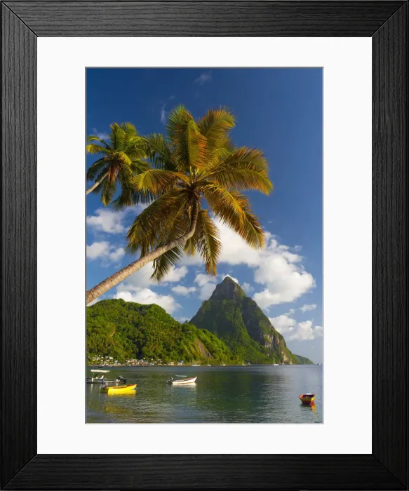 Framed Print : Caribbean, St Lucia, Soufriere, Soufriere Bay, Soufriere Beach and Petit Piton (UNESCO Framed Print : Caribbean, St Lucia, Soufriere, Soufriere Bay, Soufriere Beach and Petit Piton (UNESCO