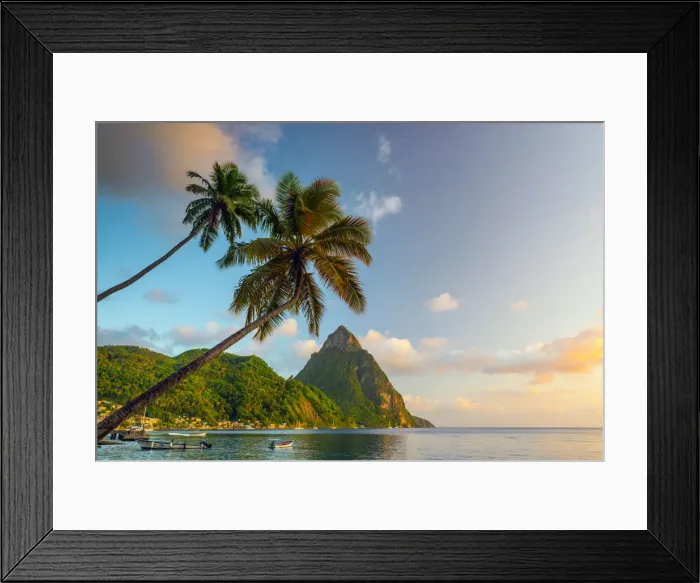 Framed Print : Caribbean, St Lucia, Soufriere, Soufriere Bay, Soufriere Beach and Petit Piton (UNESCO Framed Print : Caribbean, St Lucia, Soufriere, Soufriere Bay, Soufriere Beach and Petit Piton (UNESCO