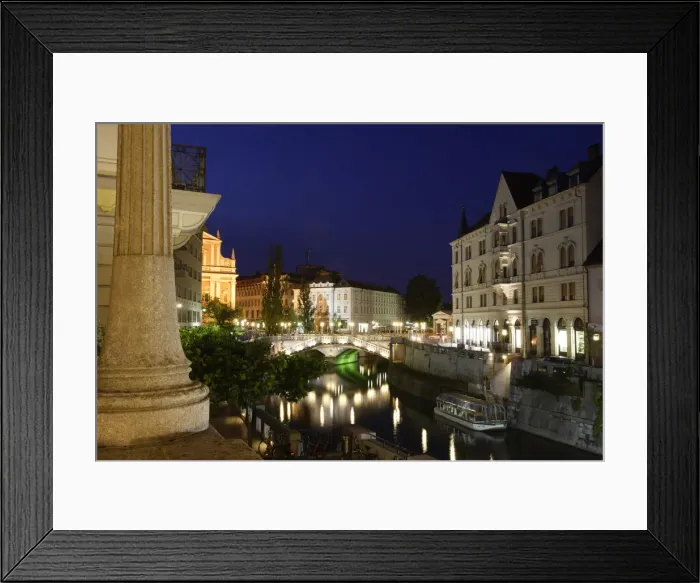 Framed Print : Evening view of Triple Bidge & Ljubljanica River, Ljubljana, Slovenia
