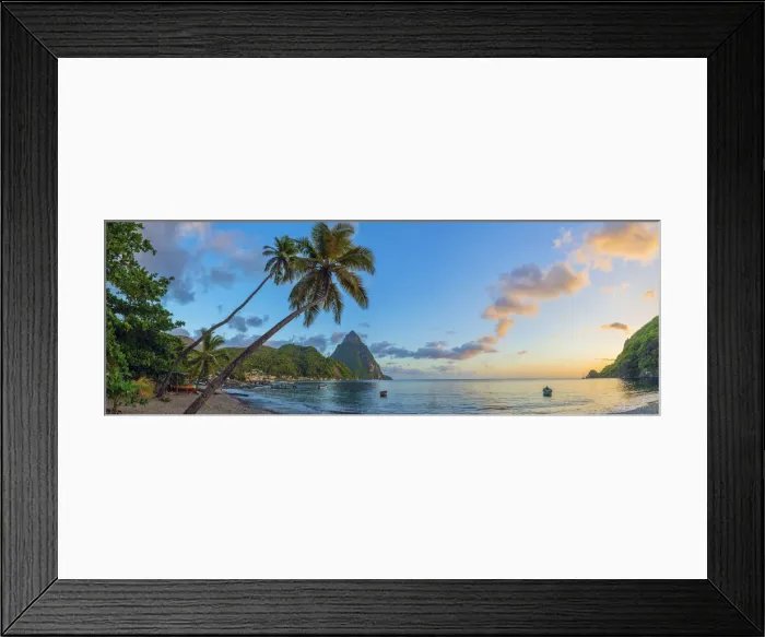 Framed Print : Caribbean, St Lucia, Soufriere, Soufriere Bay, Soufriere Beach and Petit Piton (UNESCO