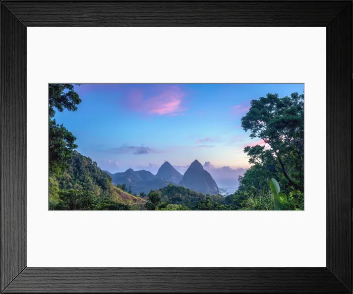 Framed Print : Caribbean, St Lucia, Petit (near) and Gros Piton Mountains (UNESCO World Heritage Site)