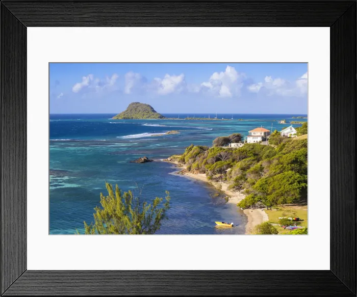 Framed Print : St Vincent and The Grenadines, View of beach on Union Island, with Frigate Island Framed Print : St Vincent and The Grenadines, View of beach on Union Island, with Frigate Island