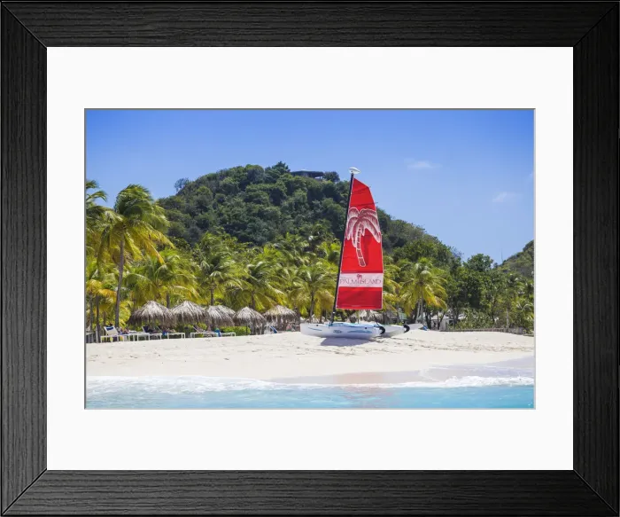 Framed Print : St Vincent and The Grenadines, Palm Island, Catamarans on beach Framed Print : St Vincent and The Grenadines, Palm Island, Catamarans on beach