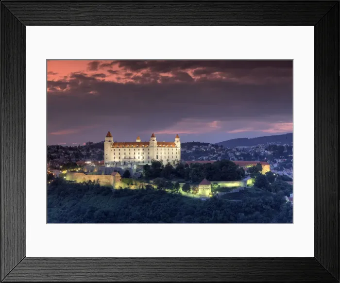 Framed Print : Slovakia, Bratislava, view of Old Town with Bratislava Castle and River Danube