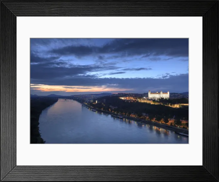 Framed Print : Slovakia, Bratislava, view of Old Town with Bratislava Castle and River Danube