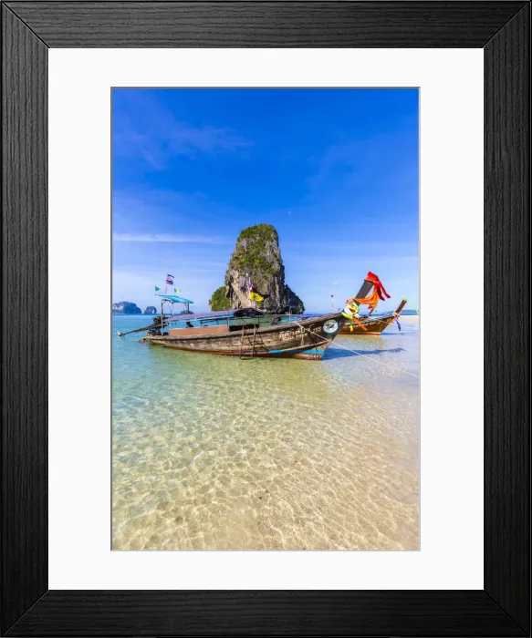 Framed Print : Longtail boats on, Phra Nang beach, Railay Peninsula, Krabi Province, Thailand Framed Print : Longtail boats on, Phra Nang beach, Railay Peninsula, Krabi Province, Thailand