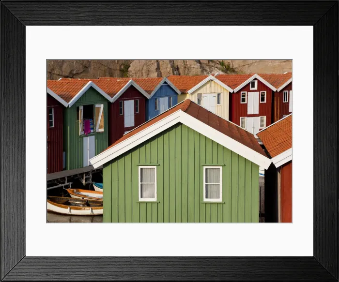 Framed Print : Boat huts in Smogen, Bohuslan Coast, Sweden Framed Print : Boat huts in Smogen, Bohuslan Coast, Sweden