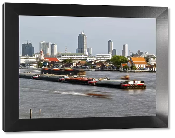 Chao Phraya river and the modern Bangkok skyline, Bangrak district, Bangkok, Thailand