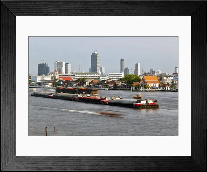 Framed Print : Chao Phraya river and the modern Bangkok skyline, Bangrak district, Bangkok, Thailand